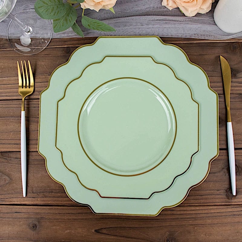 10 pcs 8" Baroque Plastic Dessert Plates with Gold Rim - Disposable Tableware