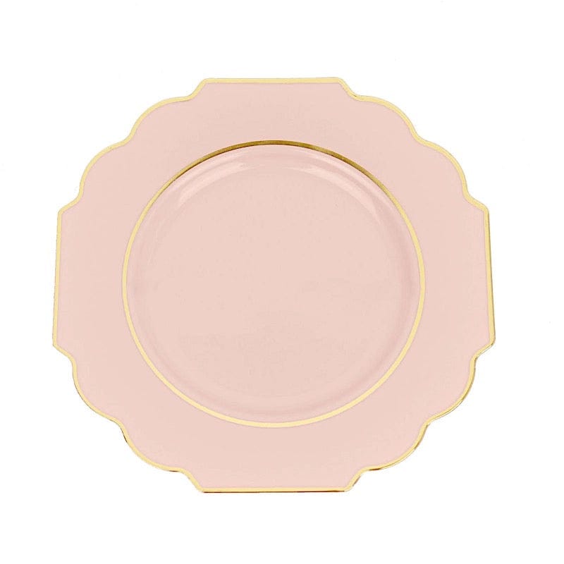 10 pcs 8" Baroque Plastic Dessert Plates with Gold Rim - Disposable Tableware DSP_PLR0014_8_046