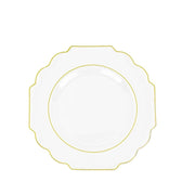 10 pcs 8" Baroque Plastic Dessert Plates with Gold Rim - Disposable Tableware DSP_PLR0014_8_CLGD