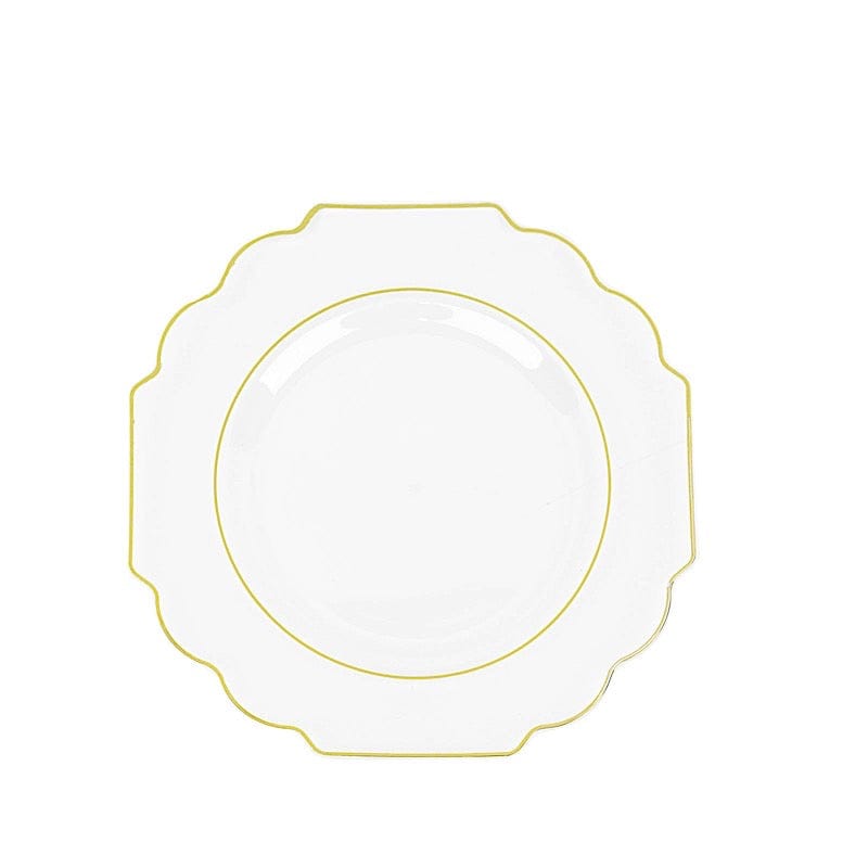 10 pcs 8" Baroque Plastic Dessert Plates with Gold Rim - Disposable Tableware DSP_PLR0014_8_CLGD