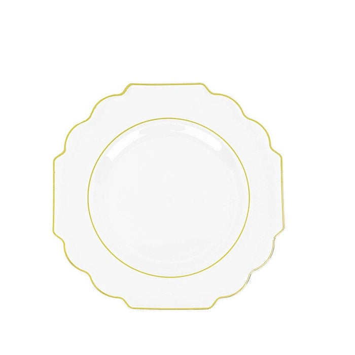 10 pcs 8" Baroque Plastic Dessert Plates with Gold Rim - Disposable Tableware DSP_PLR0014_8_CLGD