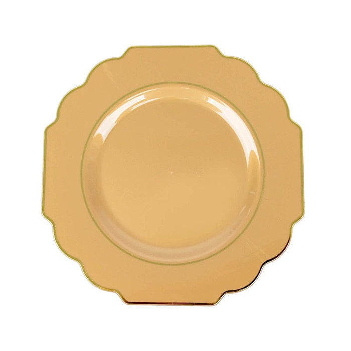 10 pcs 8" Baroque Plastic Dessert Plates with Gold Rim - Disposable Tableware DSP_PLR0014_8_GDGD