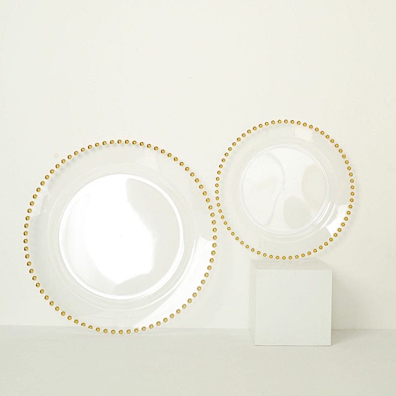 10 pcs 8" Plastic Dinner Plates With Beaded Rim - Disposable Tableware DSP_PLR4239_8_CLGD