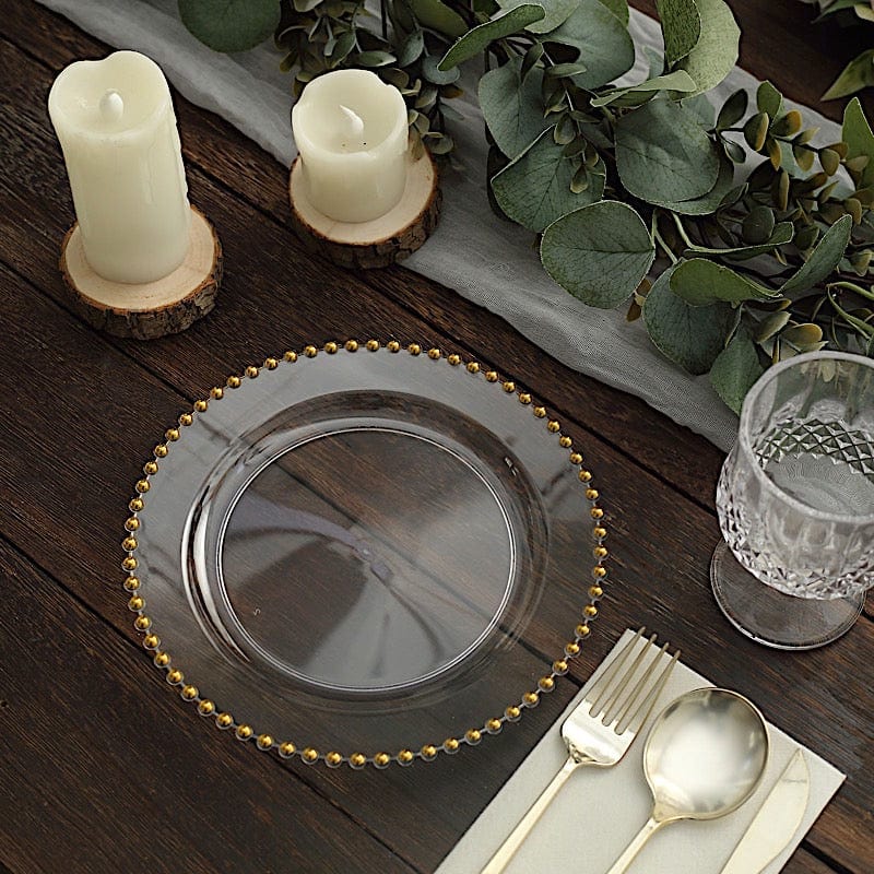 10 pcs 8" Plastic Dinner Plates With Beaded Rim - Disposable Tableware DSP_PLR4239_8_CLGD
