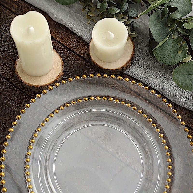 10 pcs 8" Plastic Dinner Plates With Beaded Rim - Disposable Tableware DSP_PLR4239_8_CLGD