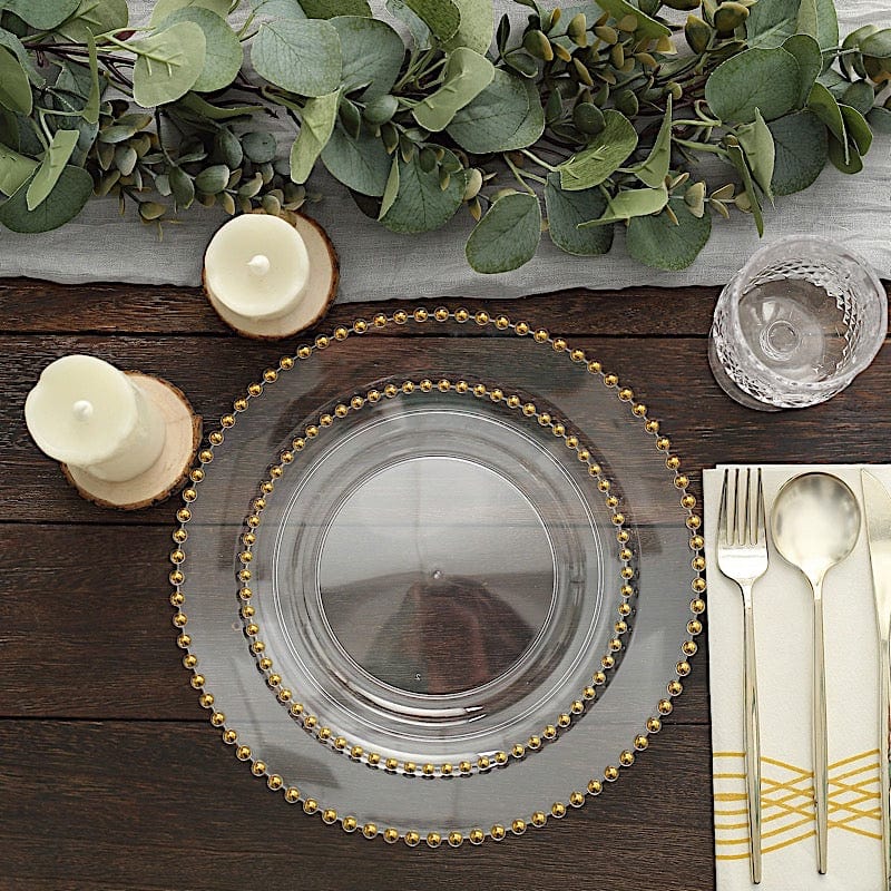 10 pcs 8" Plastic Dinner Plates With Beaded Rim - Disposable Tableware DSP_PLR4239_8_CLGD