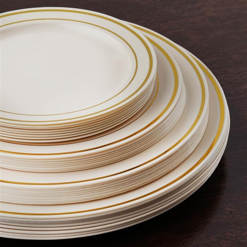 10 pcs 8" Round Dessert Plates with Trim - Disposable Tableware