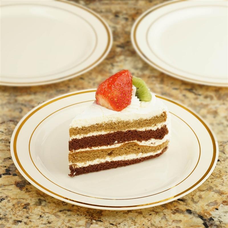 10 pcs 8" Round Dessert Plates with Trim - Disposable Tableware