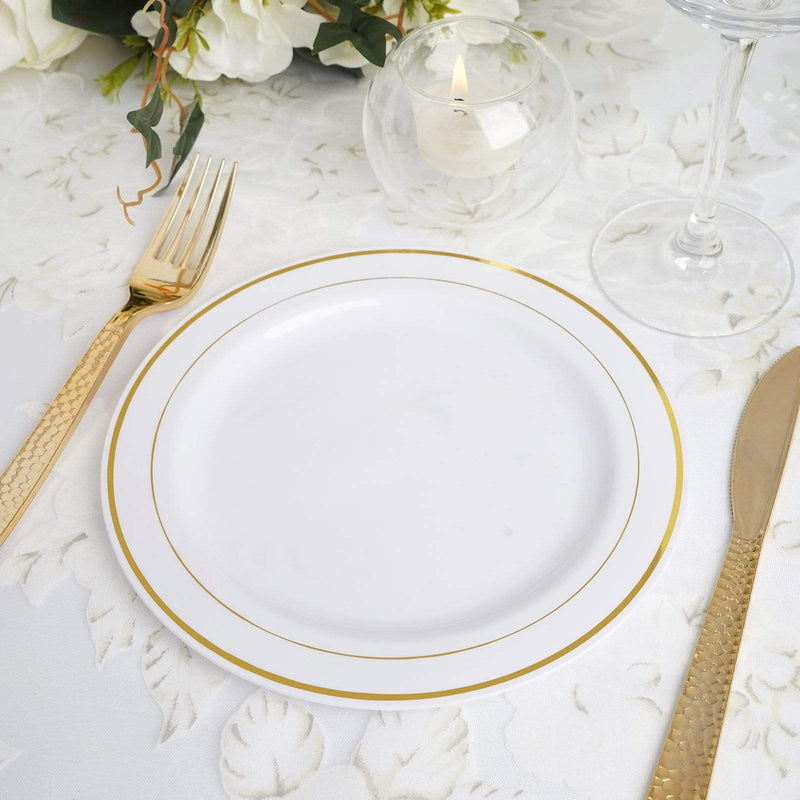 10 pcs 8" Round Dessert Plates with Trim - Disposable Tableware