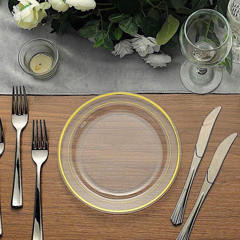 10 pcs 8" Round Dessert Plates with Trim - Disposable Tableware