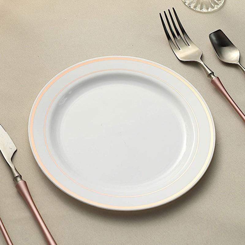 10 pcs 8" Round Dessert Plates with Trim - Disposable Tableware