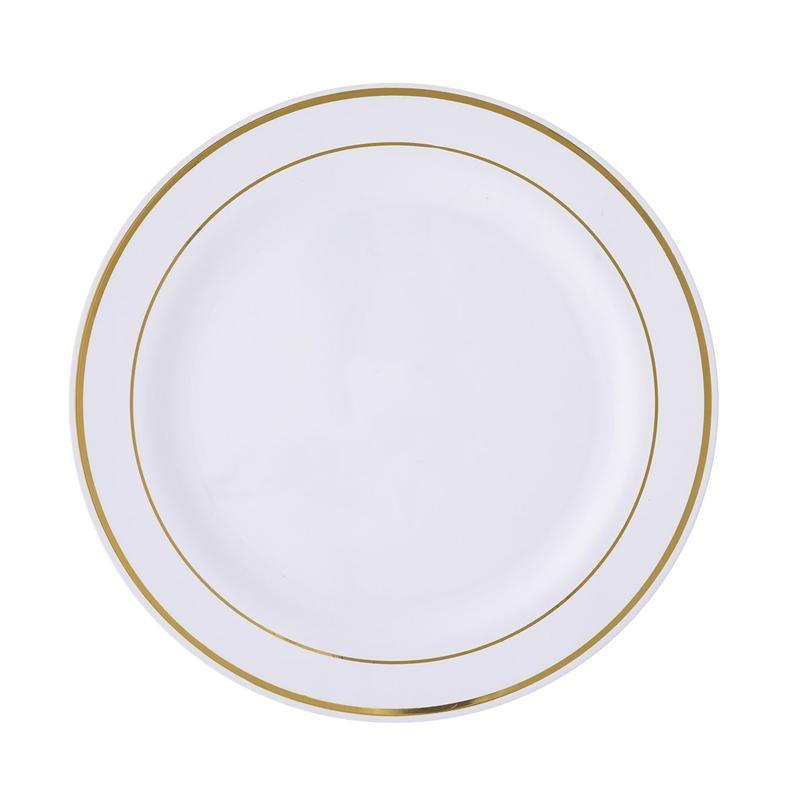 10 pcs 8" Round Dessert Plates with Trim - Disposable Tableware PLST_PLA0023_WHTG