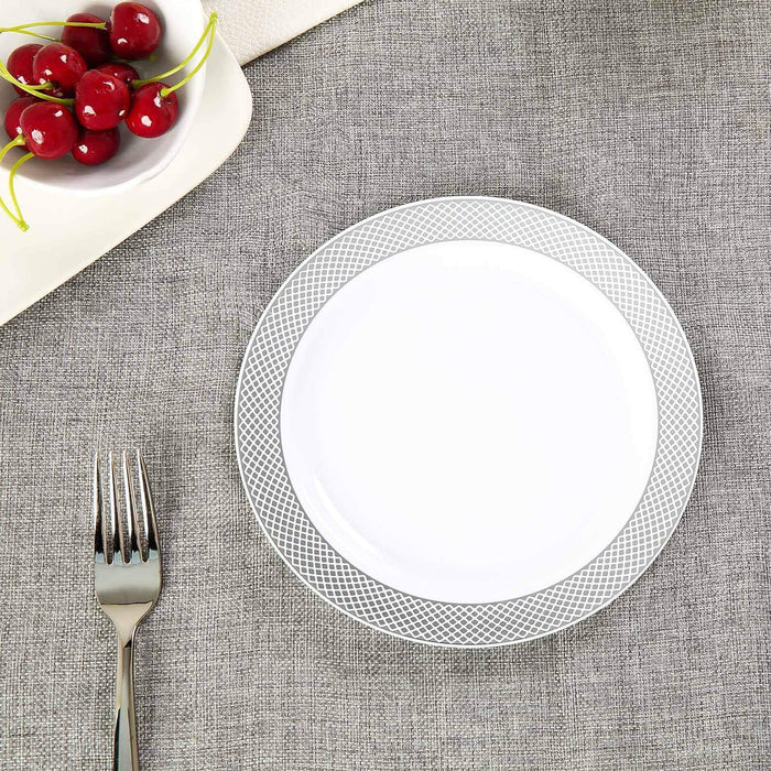 10 pcs 8" Round Plates with Checkered Trim - Disposable Tableware