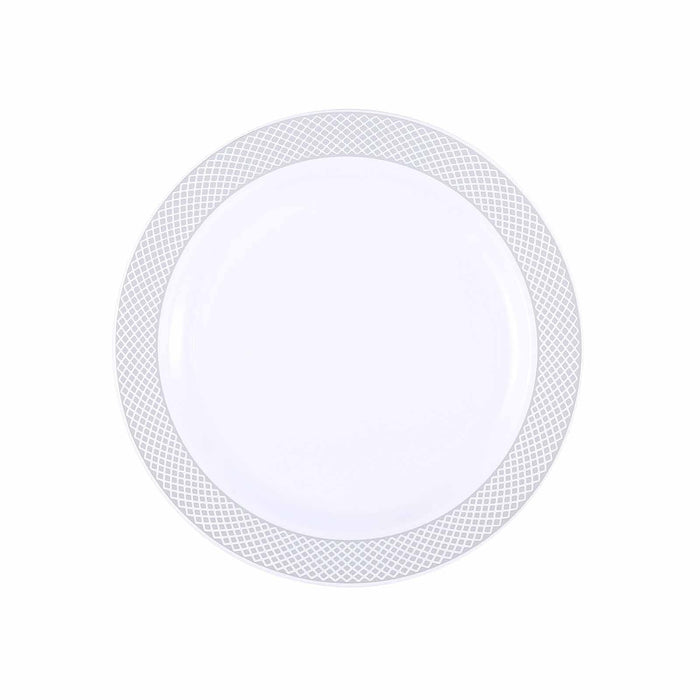 10 pcs 8" Round Plates with Checkered Trim - Disposable Tableware PLST_PLA0109_WHTS