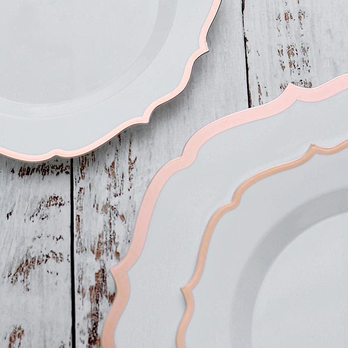 10 pcs 8 White Plastic Dessert Plates With Scalloped Rim - Disposable