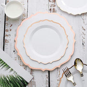 10 pcs 8" White Plastic Dessert Plates With Scalloped Rim - Disposable Tableware