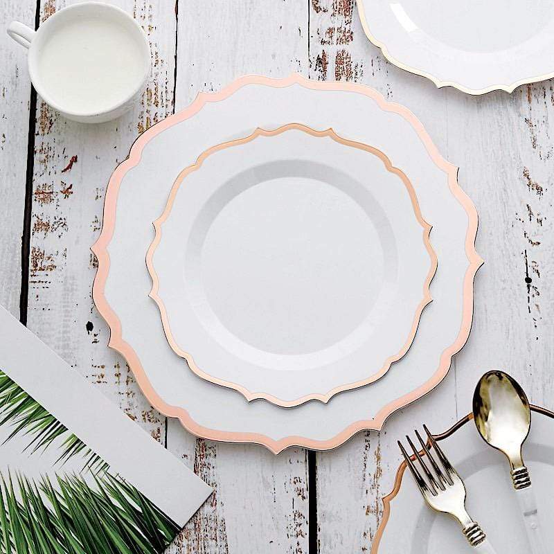 10 pcs 8" White Plastic Dessert Plates With Scalloped Rim - Disposable Tableware