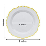 10 pcs 8" White Plastic Dessert Plates With Scalloped Rim - Disposable Tableware