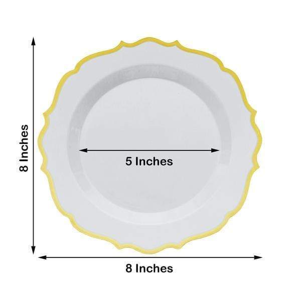 10 pcs 8" White Plastic Dessert Plates With Scalloped Rim - Disposable Tableware