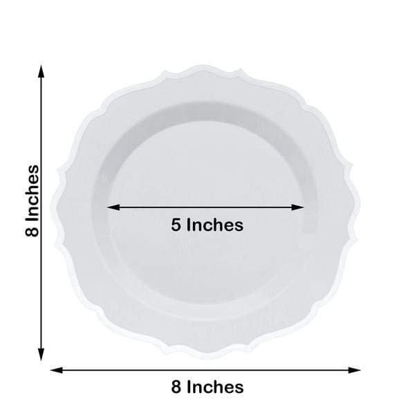 10 pcs 8" White Plastic Dessert Plates With Scalloped Rim - Disposable Tableware