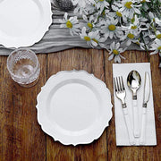 10 pcs 8" White Plastic Dessert Plates With Scalloped Rim - Disposable Tableware