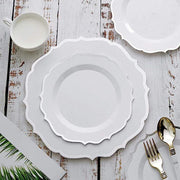10 pcs 8" White Plastic Dessert Plates With Scalloped Rim - Disposable Tableware