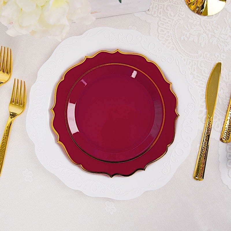 10 pcs 8" White Plastic Dessert Plates With Scalloped Rim - Disposable Tableware