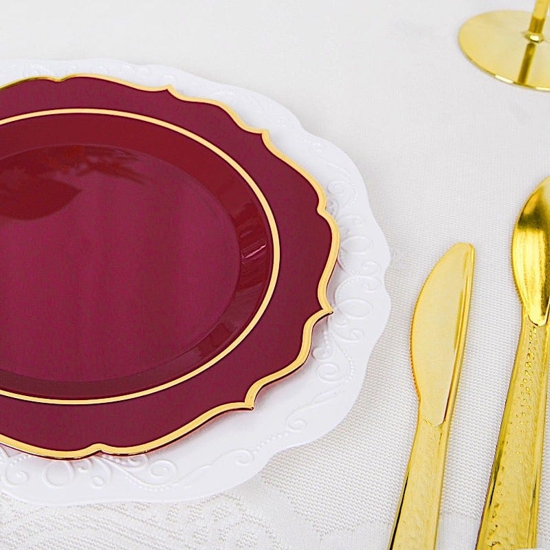 10 pcs 8" White Plastic Dessert Plates With Scalloped Rim - Disposable Tableware