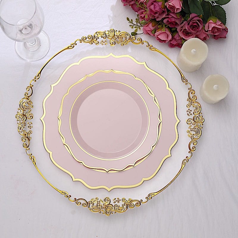 10 pcs 8" White Plastic Dessert Plates With Scalloped Rim - Disposable Tableware