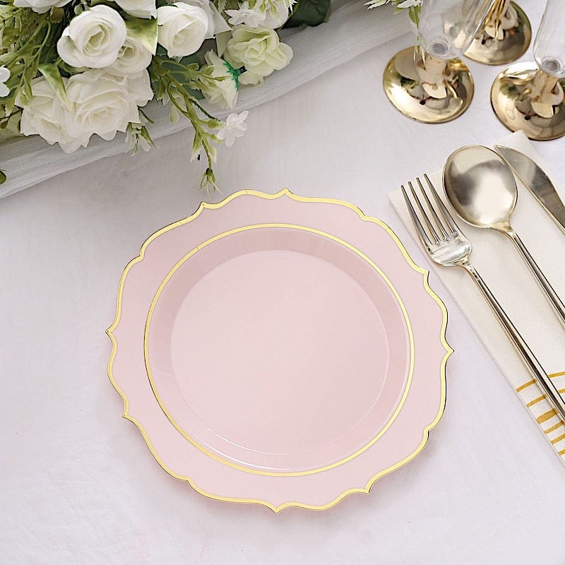 10 pcs 8" White Plastic Dessert Plates With Scalloped Rim - Disposable Tableware