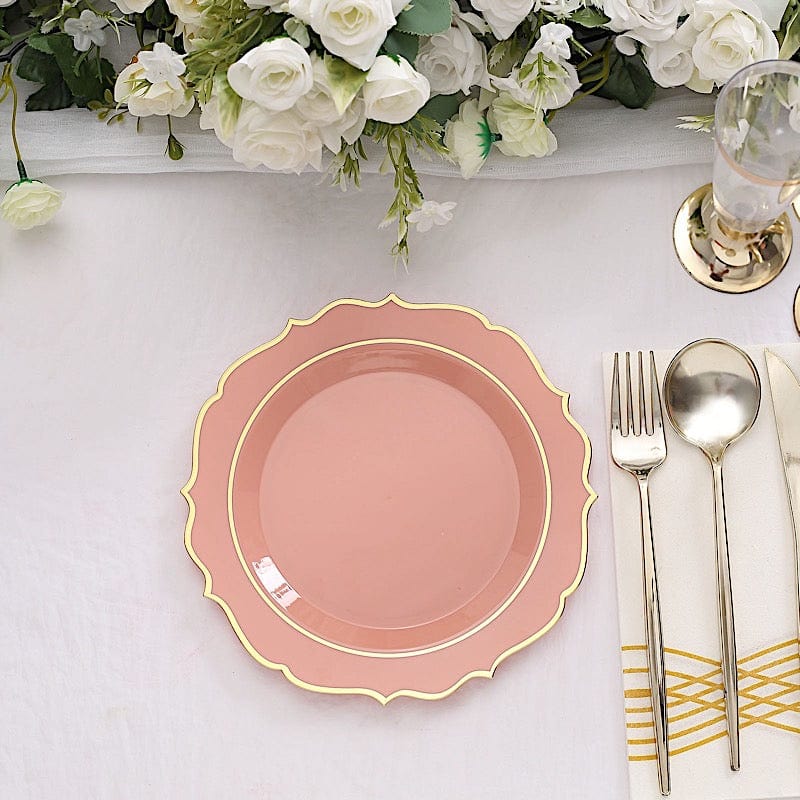 10 pcs 8" White Plastic Dessert Plates With Scalloped Rim - Disposable Tableware