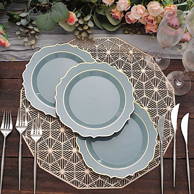 10 pcs 8" White Plastic Dessert Plates With Scalloped Rim - Disposable Tableware