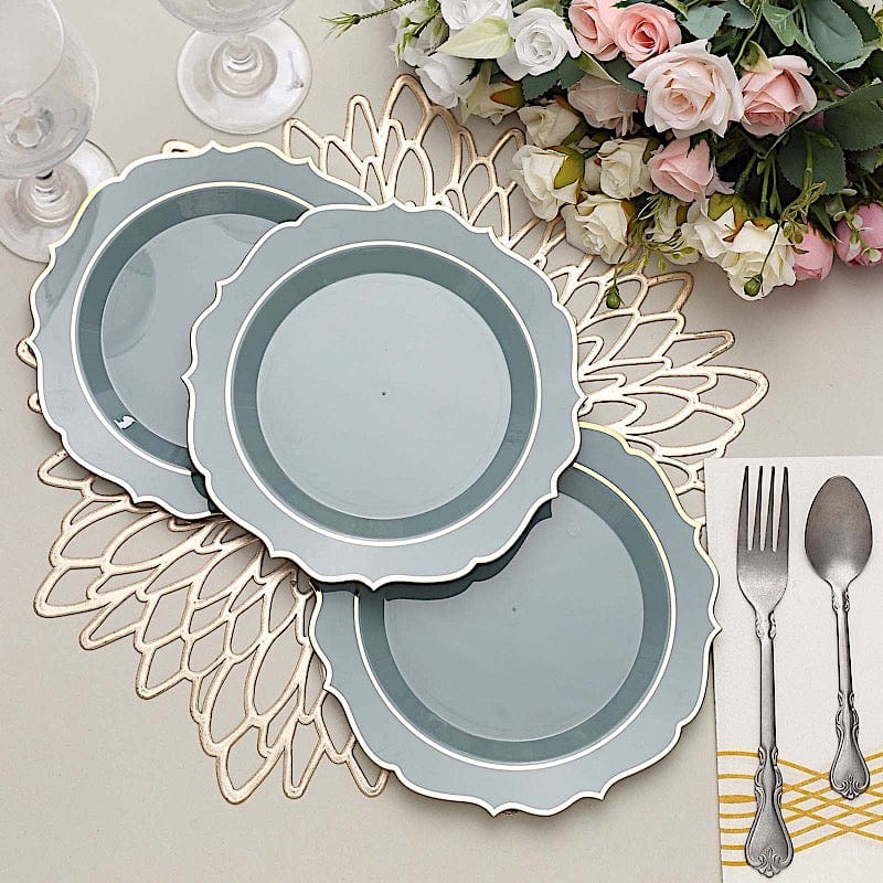 10 pcs 8" White Plastic Dessert Plates With Scalloped Rim - Disposable Tableware