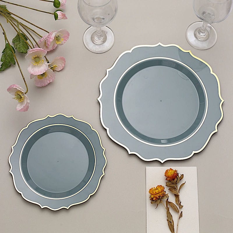 10 pcs 8" White Plastic Dessert Plates With Scalloped Rim - Disposable Tableware