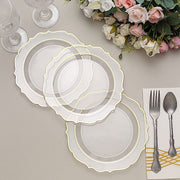 10 pcs 8" White Plastic Dessert Plates With Scalloped Rim - Disposable Tableware