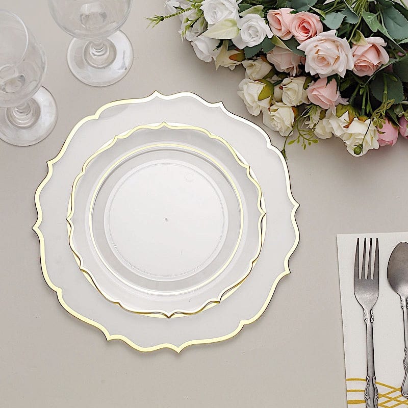 10 pcs 8" White Plastic Dessert Plates With Scalloped Rim - Disposable Tableware