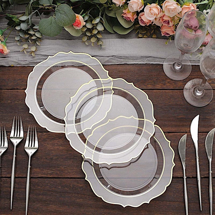 10 pcs 8" White Plastic Dessert Plates With Scalloped Rim - Disposable Tableware