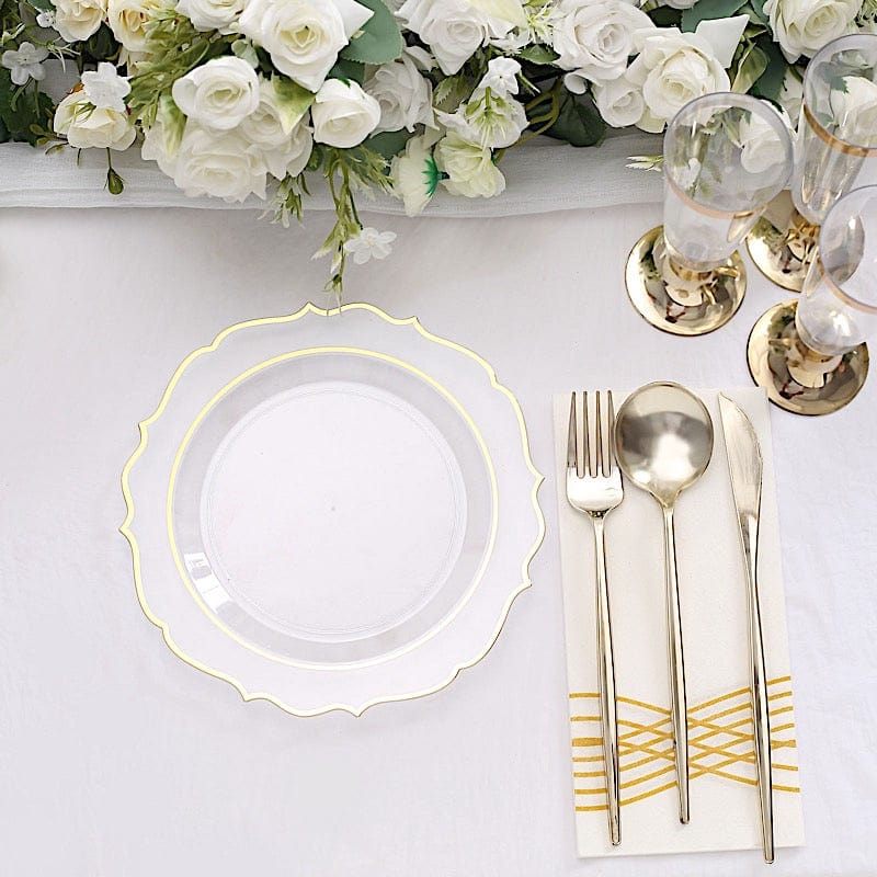 10 pcs 8" White Plastic Dessert Plates With Scalloped Rim - Disposable Tableware