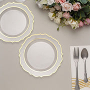 10 pcs 8" White Plastic Dessert Plates With Scalloped Rim - Disposable Tableware