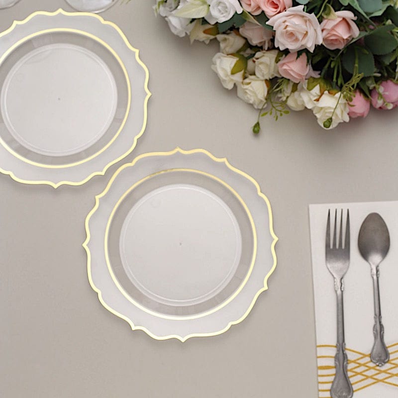 10 pcs 8" White Plastic Dessert Plates With Scalloped Rim - Disposable Tableware