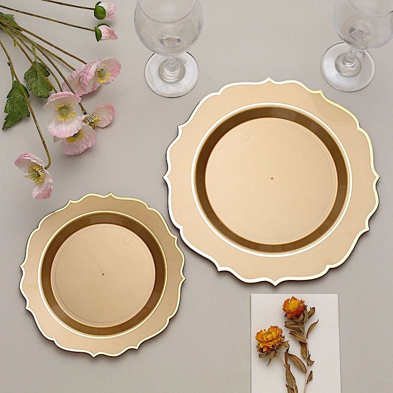 10 pcs 8" White Plastic Dessert Plates With Scalloped Rim - Disposable Tableware