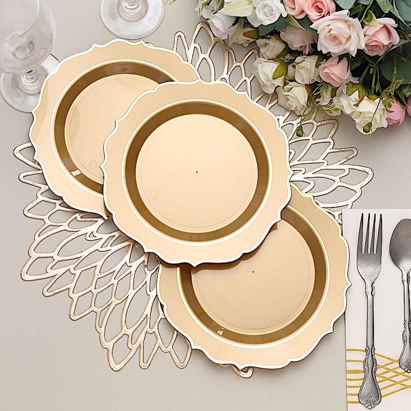 10 pcs 8" White Plastic Dessert Plates With Scalloped Rim - Disposable Tableware