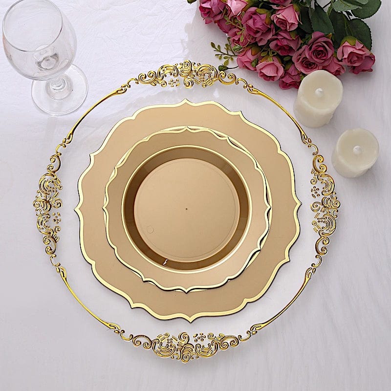 10 pcs 8" White Plastic Dessert Plates With Scalloped Rim - Disposable Tableware
