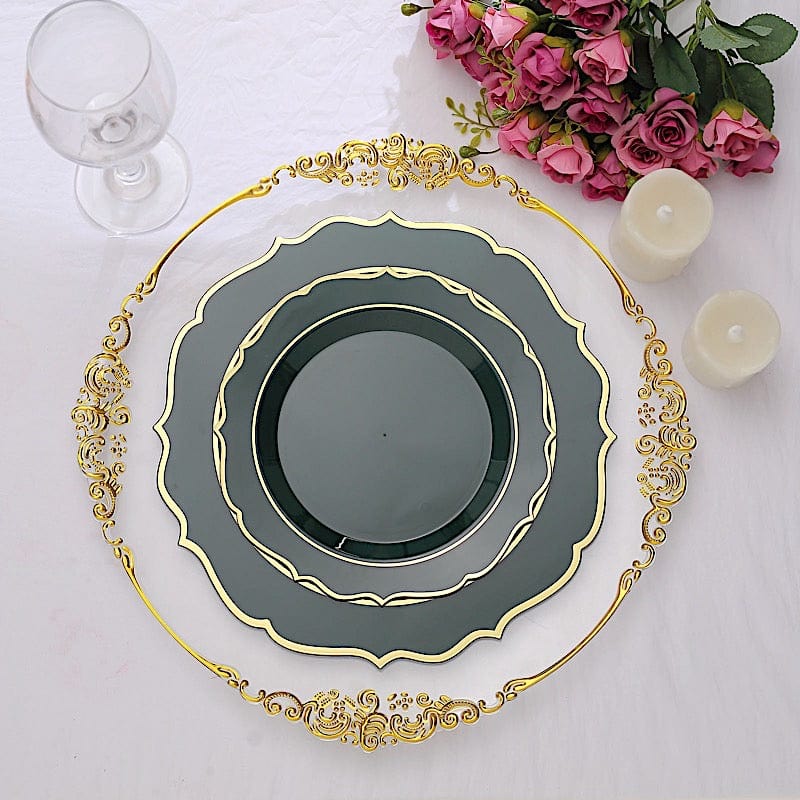 10 pcs 8" White Plastic Dessert Plates With Scalloped Rim - Disposable Tableware