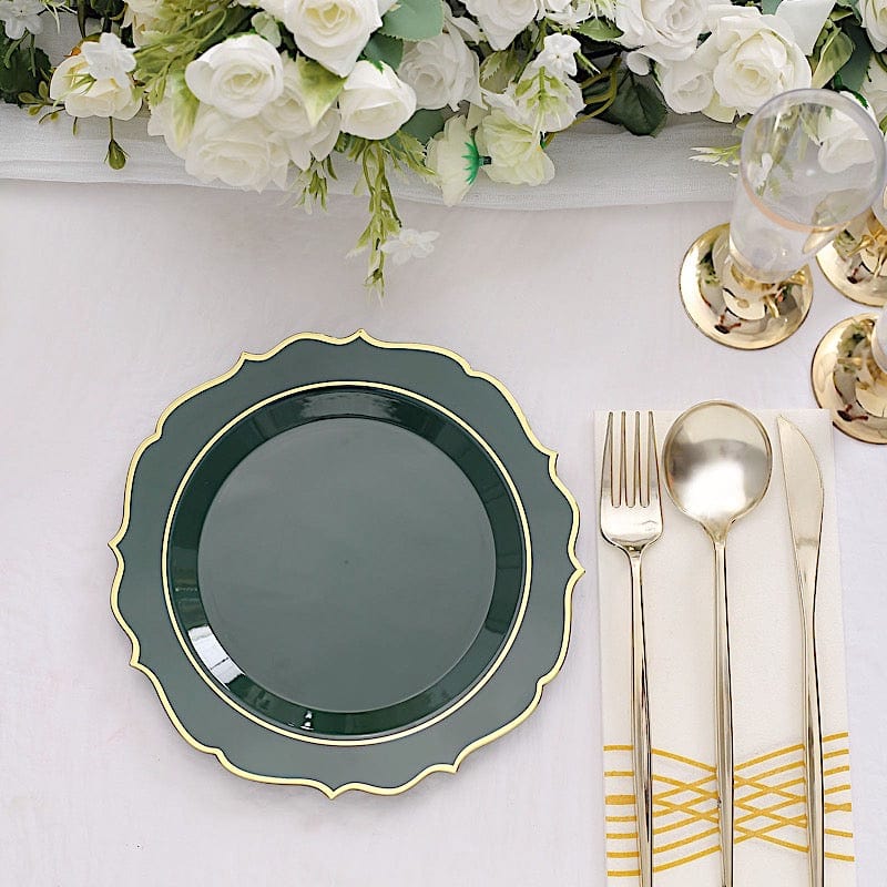 10 pcs 8" White Plastic Dessert Plates With Scalloped Rim - Disposable Tableware