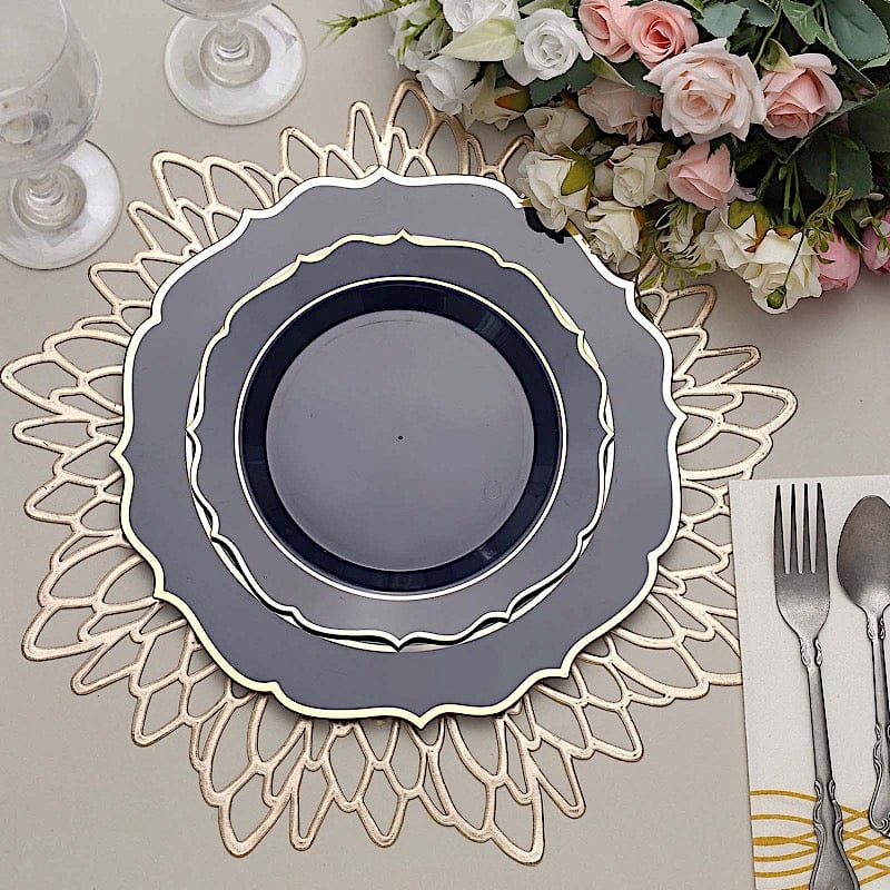 10 pcs 8" White Plastic Dessert Plates With Scalloped Rim - Disposable Tableware