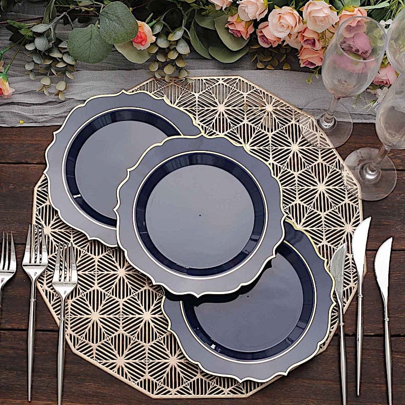 10 pcs 8" White Plastic Dessert Plates With Scalloped Rim - Disposable Tableware