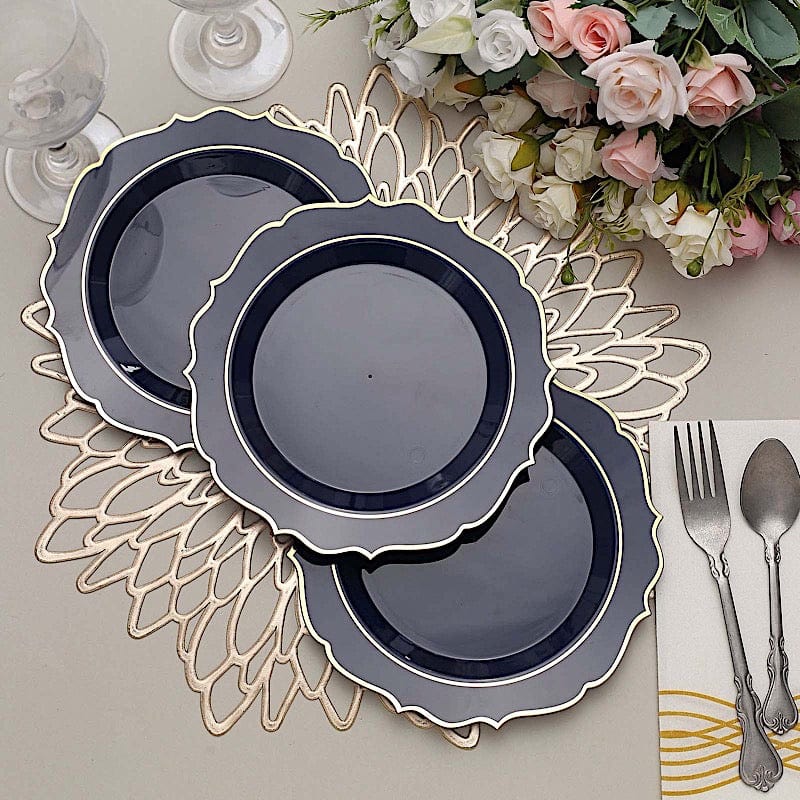 10 pcs 8" White Plastic Dessert Plates With Scalloped Rim - Disposable Tableware