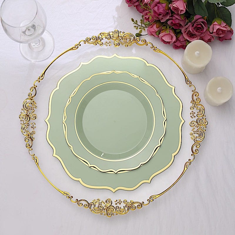 10 pcs 8" White Plastic Dessert Plates With Scalloped Rim - Disposable Tableware