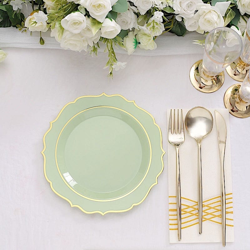 10 pcs 8" White Plastic Dessert Plates With Scalloped Rim - Disposable Tableware